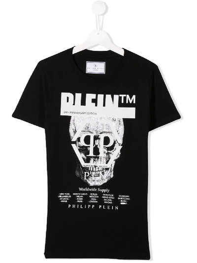 Philipp Plein Junior Kids' Photographic Print Logo T-shirt In Black