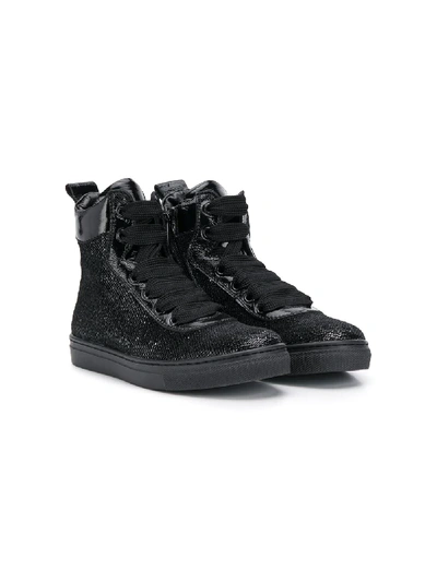 Andrea Montelpare Teen Laminated High-top Sneakers In Black