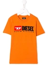 Diesel Kids' Embroidered Logo T-shirt In Orange