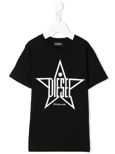 Diesel Kids' Star Print T-shirt In Black