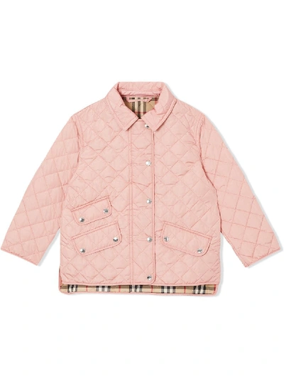 Burberry Kids' 菱形绗缝夹克 In Pink