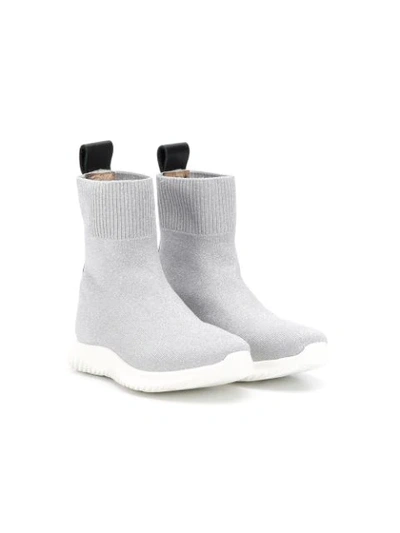 Roberto Cavalli Junior Kids' Sock-style Boots In Silver