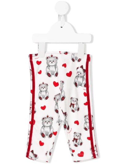 Monnalisa Babies' Teddy Bear Print Leggings In White
