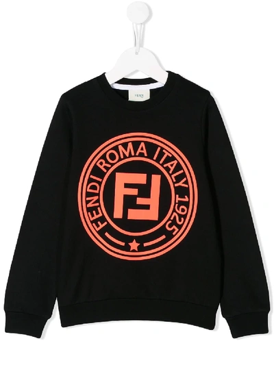 Fendi Kids' Logo Cotton Sweatshirt In Black