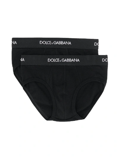Dolce & Gabbana Kids' Jersey Briefs Two-pack With Branded Elastic In Black