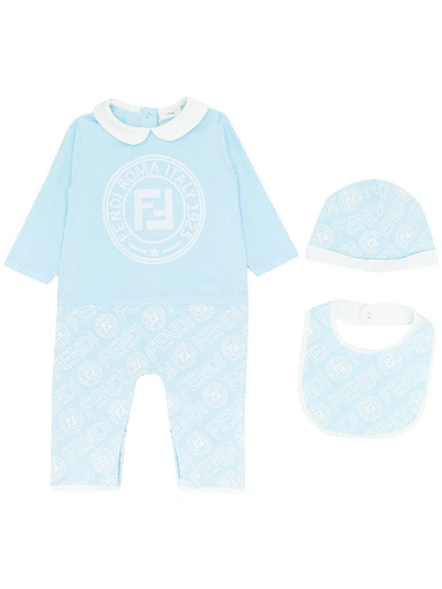 Fendi Babies' Logo Printed Romper In Blue