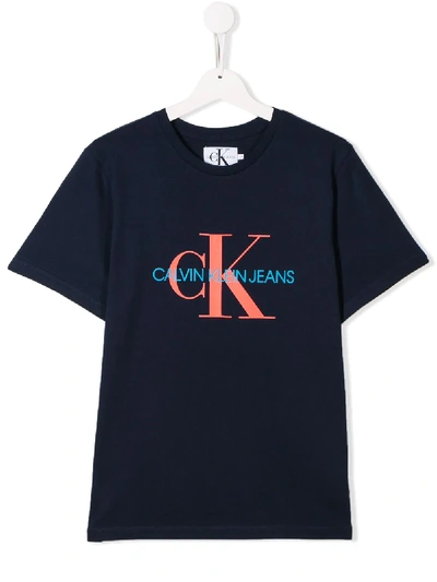 Calvin Klein Teen Printed Logo T-shirt In Blue