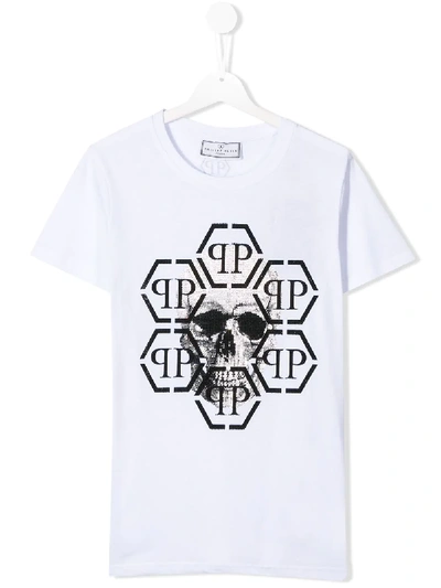 Philipp Plein Junior Kids' Skull Motif T-shirt In White
