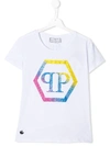 Philipp Plein Junior Kids' Crystal Logo T-shirt In White