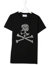 Philipp Plein Junior Teen Crystal Skull Jersey T-shirt In Black