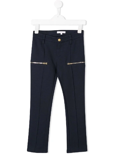 Chloé Kids' Smart Trousers With Zipped Detail In Blue