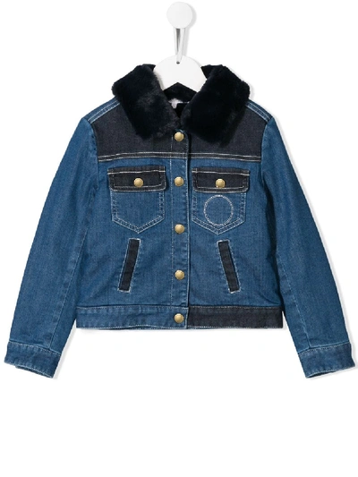Chloé Kids' Shearling Denim Jacket In Blue