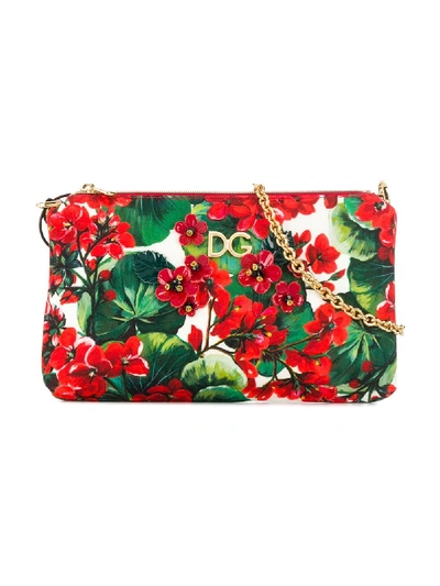 Dolce & Gabbana Floral Shoulder Bag In Red
