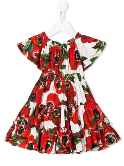 Dolce & Gabbana Babies' Floral Print Dress In Red