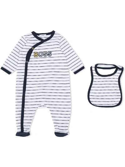 Hugo Boss Babies' Striped Pyjama And Bib Set In White