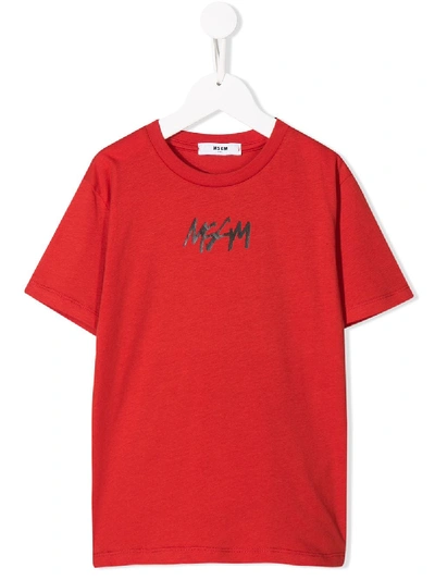 Msgm Kids' Logo Print T-shirt In Red