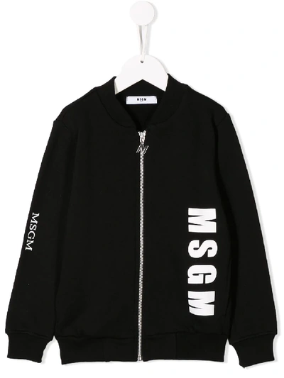 Msgm Kids' Logo Bomber Jacket In Black