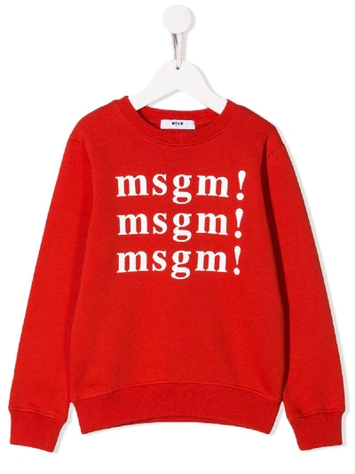 Msgm Kids' Logo Print Sweatshirt In Red