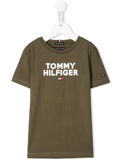Tommy Hilfiger Junior Kids' Logo Print T-shirt In Green