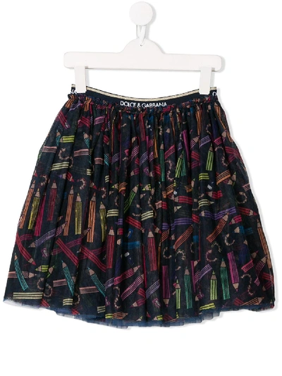 Dolce & Gabbana Kids' Pencil Print Skirt In Blue