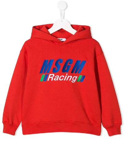 Msgm Kids' Logo Hoodie In Red