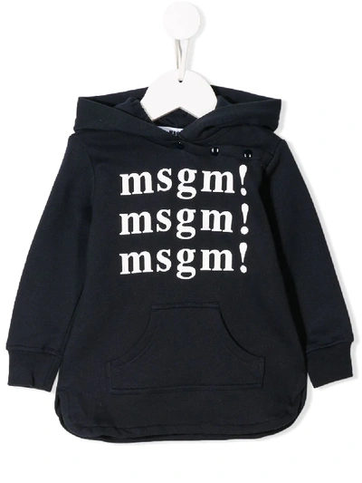 Msgm Babies' Logo Printed Hoodie In Blue