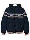Chloé Teen Logo Quilted Jacket In Blue