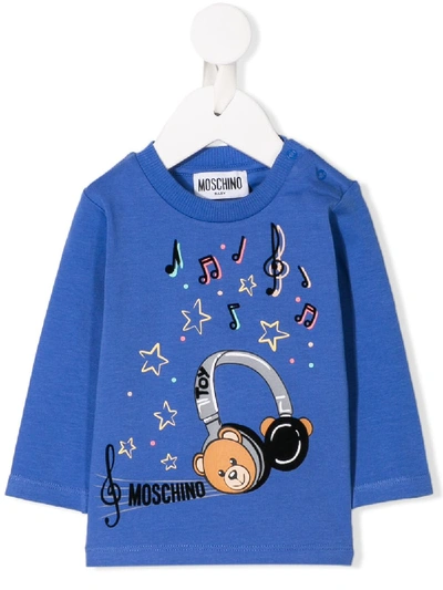Moschino Babies' Bear Headphones Print Sweatshirt In Blue