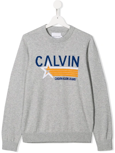 Calvin Klein Teen Embroidered Logo Jumper In Grey
