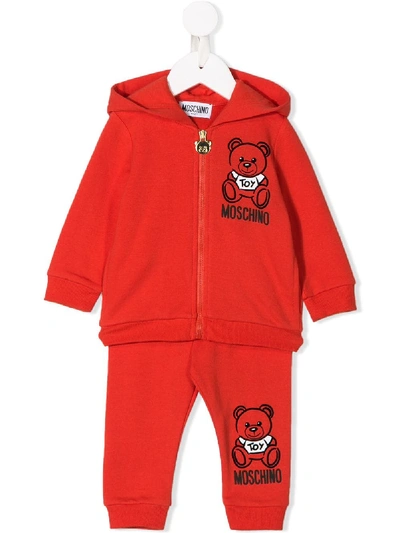 Moschino Babies' Teddy Bear Print Tracksuit In Red