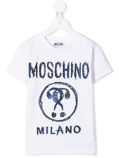 Moschino Kids' Double Question Mark T-shirt In White