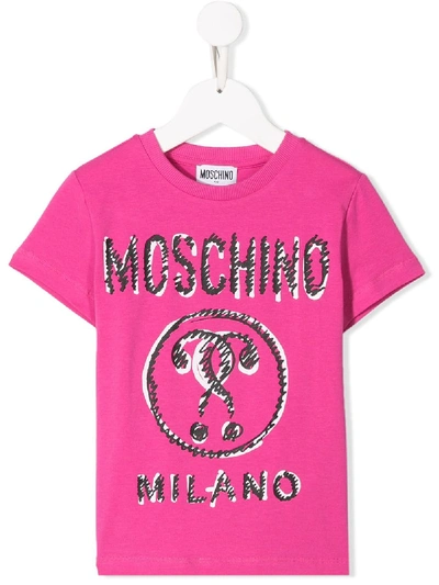 Moschino Kids' Scribbled Logo T-shirt In Fucsia
