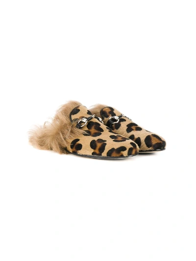 Gallucci Kids' Leopard Print Slippers In Brown