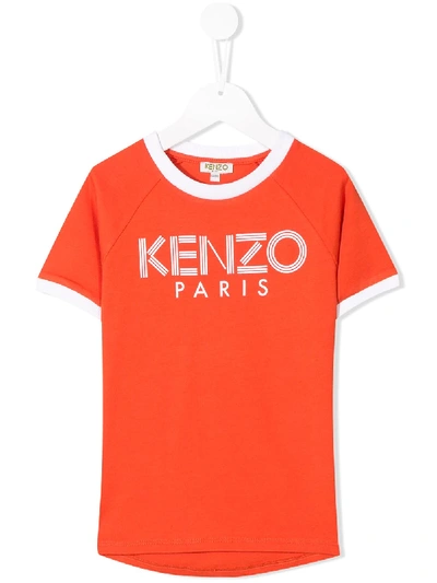Kenzo Kids' Logo Printed T-shirt In Orange