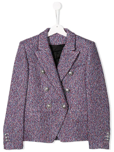 Balmain Teen Tweed Blazer In Blue