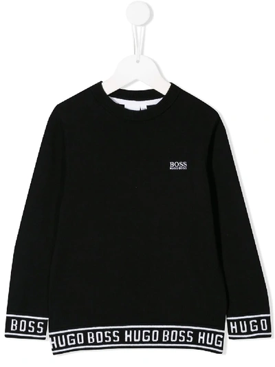 Hugo Boss Kids' Logo Trim Jumper In Black