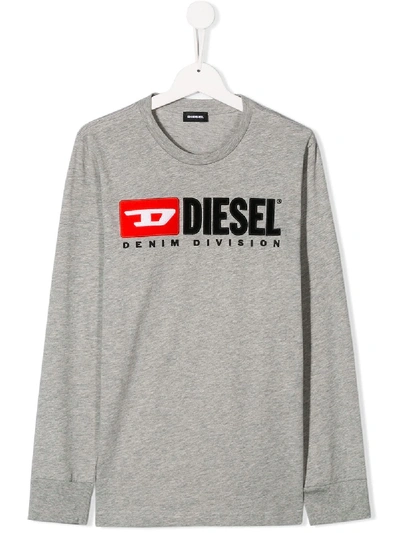 Diesel Teen Logo Print Top In Grey