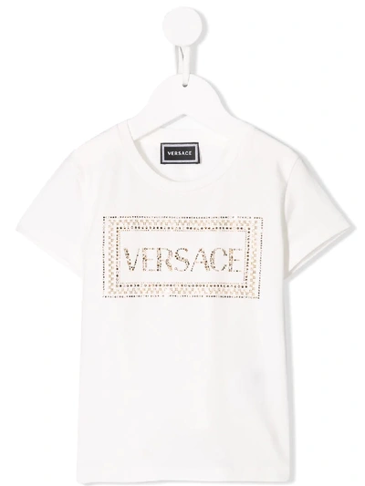 Young Versace Kids' Studded Logo Embellished T-shirt In White