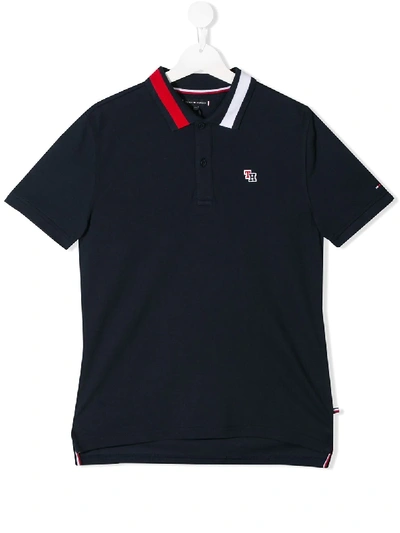 Tommy Hilfiger Junior Kids' Contrasting Collar Polo Shirt In Blue