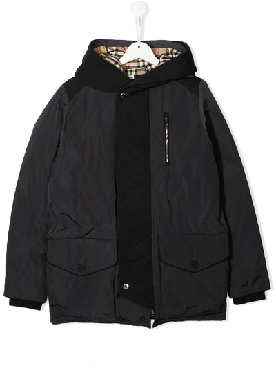 Burberry Kids' Check Lined Coat In Black