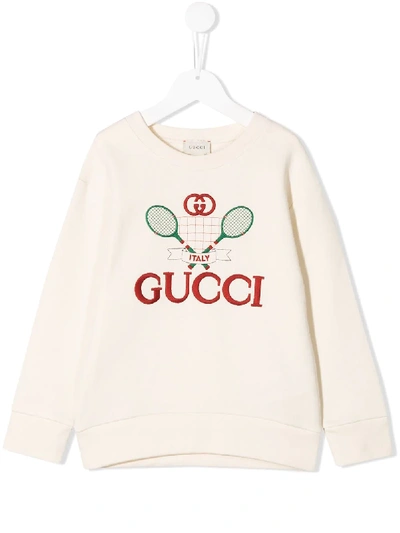 Gucci Kids' 刺绣t恤 In Neutrals