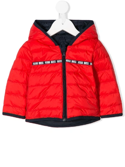 Hugo Boss Babies' Padded Hooded Jacket In Red