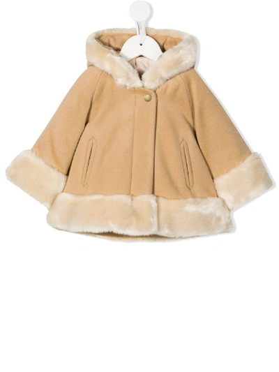 Chloé Babies' Faux-fur Trimmed Hooded Coat In Brown