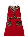 DOLCE & GABBANA LEOPARD PRINT TRIM DRESS