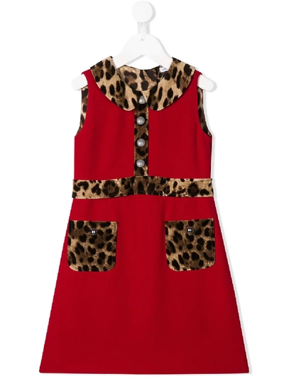 Dolce & Gabbana Kids' Girl's Sleeveless Dress W/ Animal-print Trim, Size 8-12 In Red
