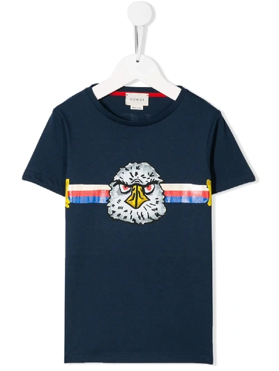 Gucci Kids' Eagle Stripe T-shirt In Blue