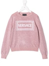 YOUNG VERSACE LOGO-EMBROIDERED GLITTER JUMPER