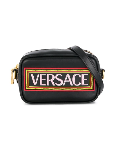 Young Versace Logo Print Camera Bag In Black