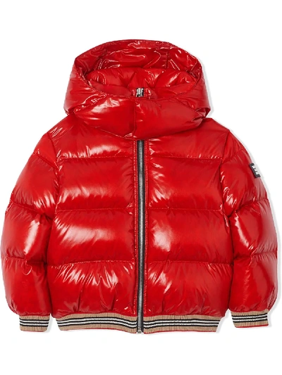 Burberry Kids' Icon Stripe Padded Coat In Red