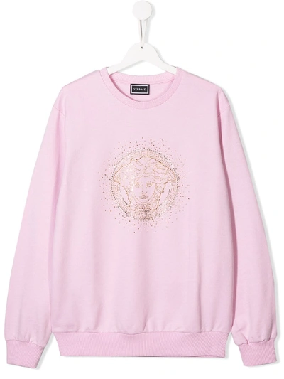 Young Versace Teen Embellished Logo Jumper In Pink